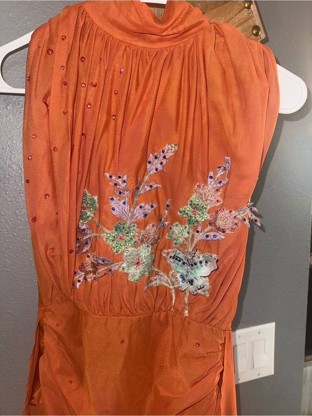 Lyrical dance - Orange Sleeveless Dress with custom Beaded Detail